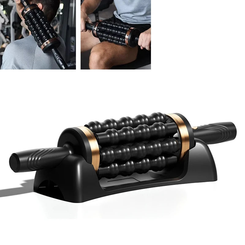 Rechargeable Rolling Percussive Massager with 36 Massage Points, Handheld Roller with Base for Foot, Back, and Leg Muscle Pain