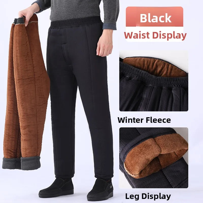 Thickened Camel down Cotton Pants for Men Winter Warm Trousers Elderly Men's Underwear Base Layer Polyester Fiber Casual