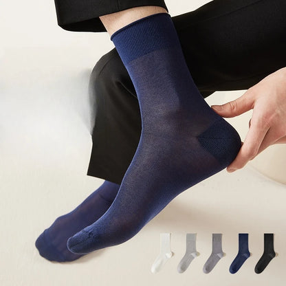 3/6PairsMen's Silk Socks Summer Thin Crew Socks Ultra Thin Antibacterial Deodorant Sweat Wicking Breathable Solid Seamless