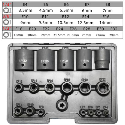 External Torx Plus Socket Set 5 and 6 Point Socket EP4, EP5 - EP32 1/2'' 3/8'' 1/4''  for Tesla Battery Pack Screw Removal Tool