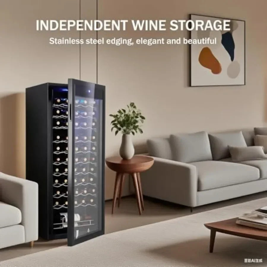 Wine cooler for home bar use, stainless steel, black, 46-bottle capacity with single-zone dual-temperature control for red, whi