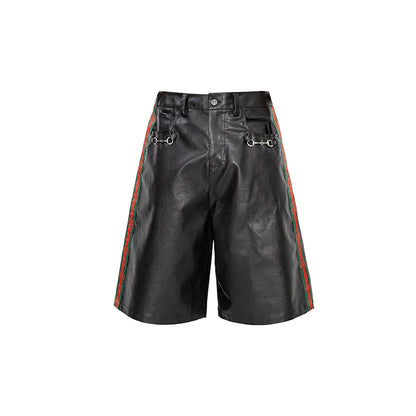 Nerazzurri Summer Patchwork Pu Leather Shorts for Men Cool Handsome Luxury Designer Calf-Length Pants Emo Menswear Clothes 2026
