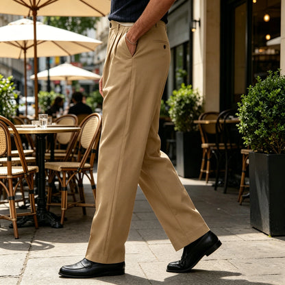Men's Wide Leg Pants High Waist Pleated Loose Fit Straight Leg Suit Trousers Business Office Formal Casual Men's Dress Pants