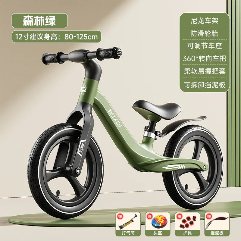 Kids Balance Bike No Pedal For 1 To 8 Yrs Old With Air Tires Nylon Fiberglass Frame Non Slip Silicone Grips Comfy Seat
