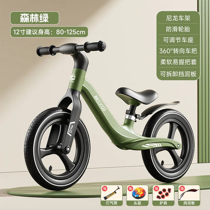 Kids Balance Bike No Pedal For 1 To 8 Yrs Old With Air Tires Nylon Fiberglass Frame Non Slip Silicone Grips Comfy Seat