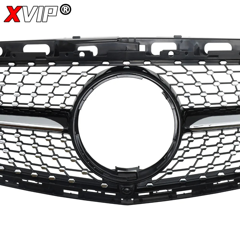 XVIP Chrome Black Diamonds Style Upper Grille Grill For Mercedes Benz E-Class W212 4 Door 2014-16 E200 E250 E300 E350 E400 E500