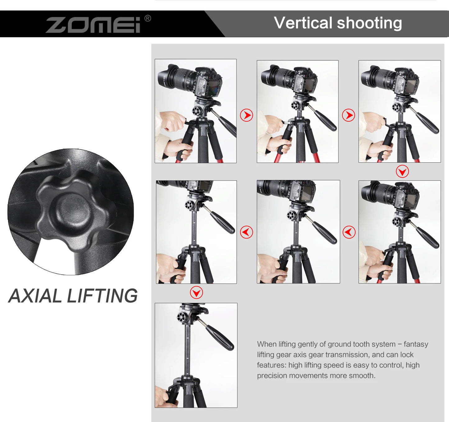 187cm/73.6in Tall Zomei Aluminum Alloy Portable Tripod for Camera DSLR Canon Nikon, 360 Degree Panorama Photography Phone Stand