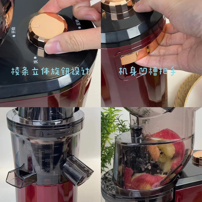 Household Slow Juicer Large Caliber Juice Extractor Pulp Separation Machine with Juice Cup