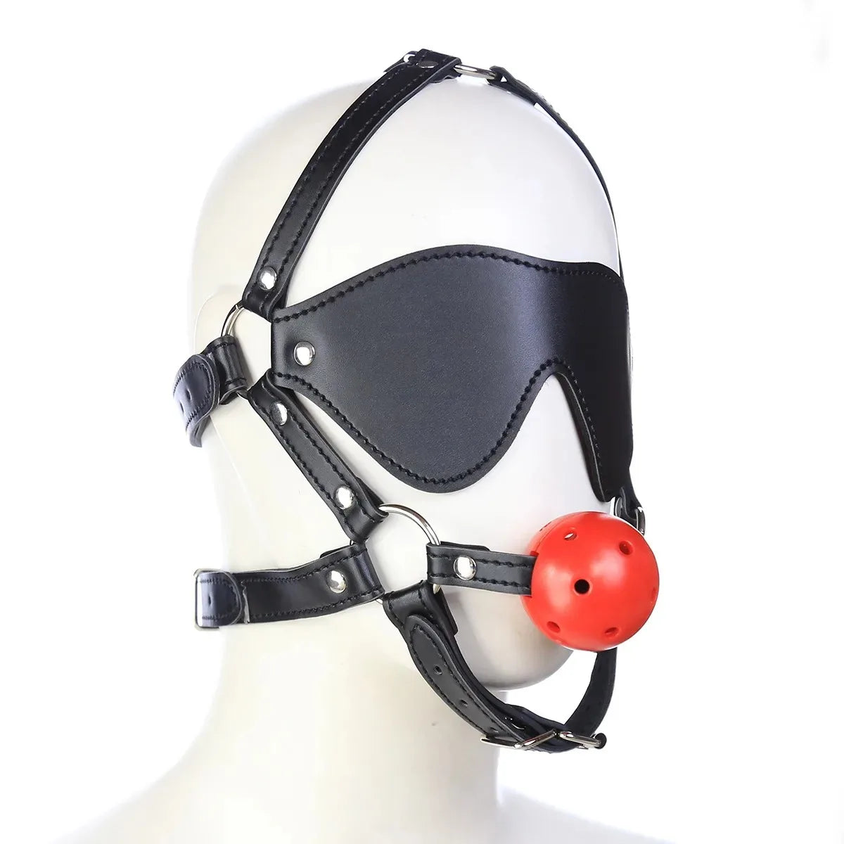 BDSM PU Leather Ball Mouth Gag Eye Mask Harness Oral Restraint Roleplay Fetish Toy For Adult Couples 18+