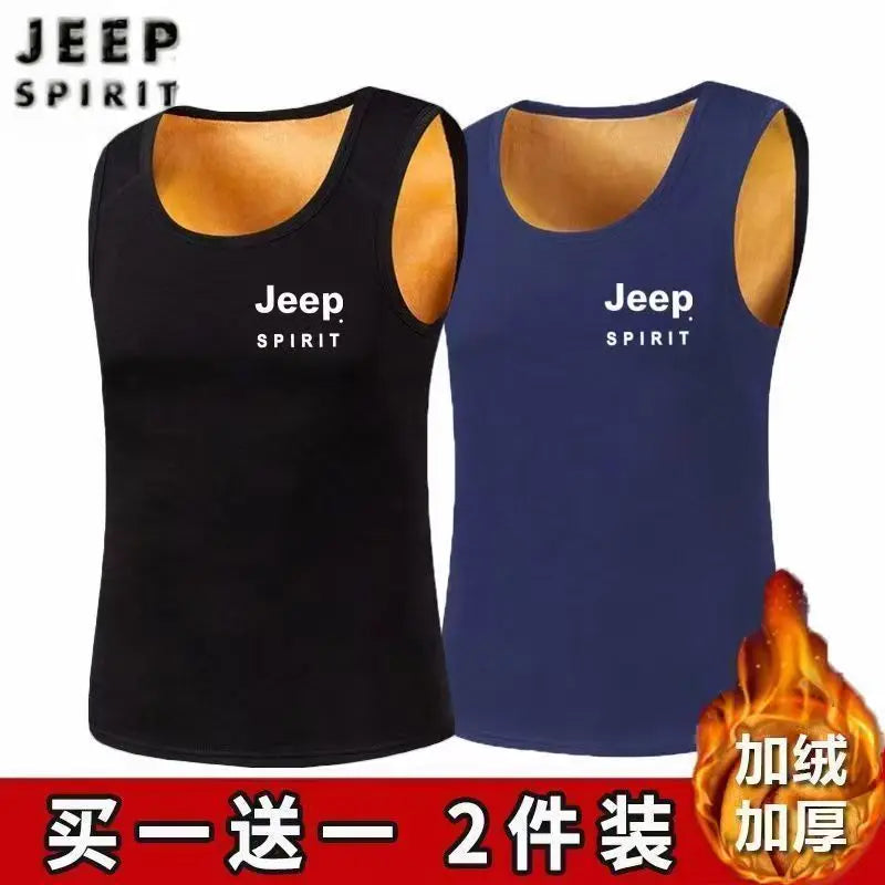 JEEP/Jeep Men's Autumn/Winter Edition Warm Inner Men's Warm Tank Top with Thick Velvet for Cold Protection Trend 2-piece Vest