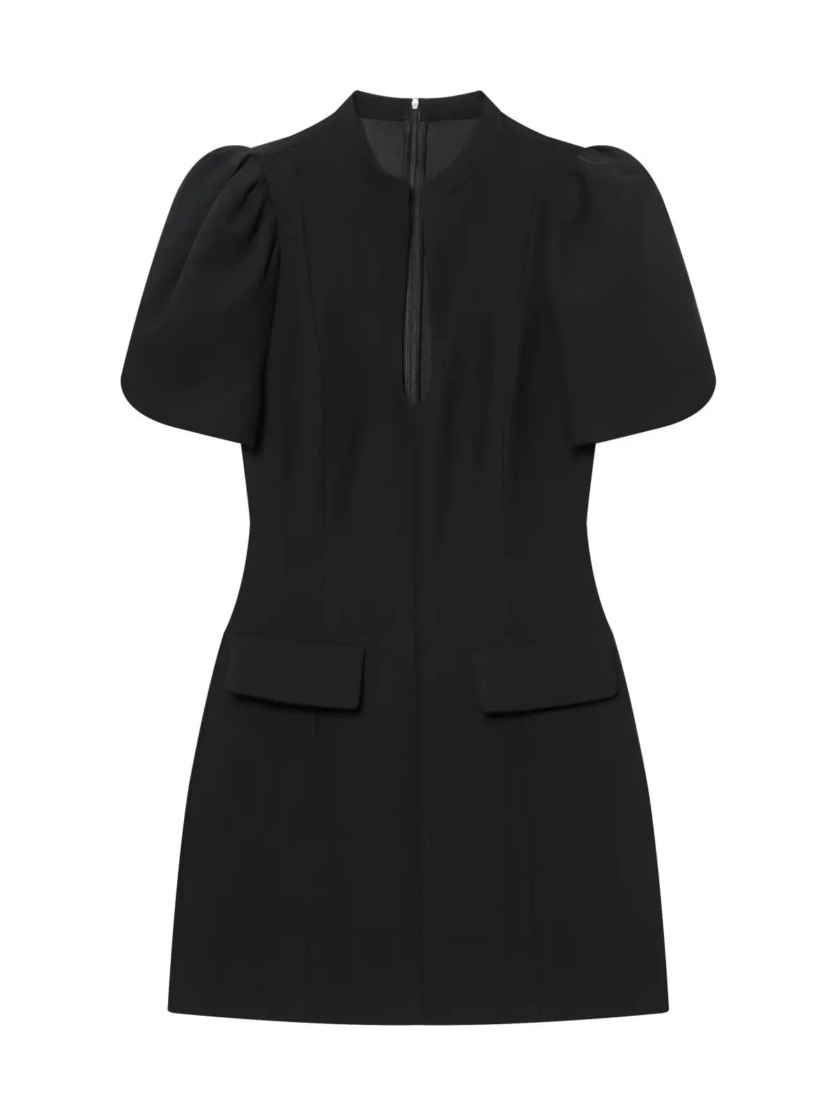 ZARK Fashionable round Neck Bubble Sleeve Short Dress Polyester High Waist Skirt for Women City Commuting Casual Wear Zipper ...