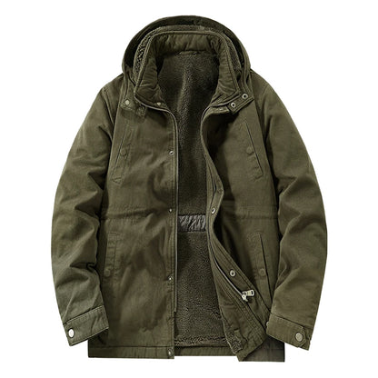 Winter Men Pilot Jacket Fleece Spring Military Full-Zip Removable Hooded Cotton Flight Parka Jacket Fleece Lined Plush Warm Coat