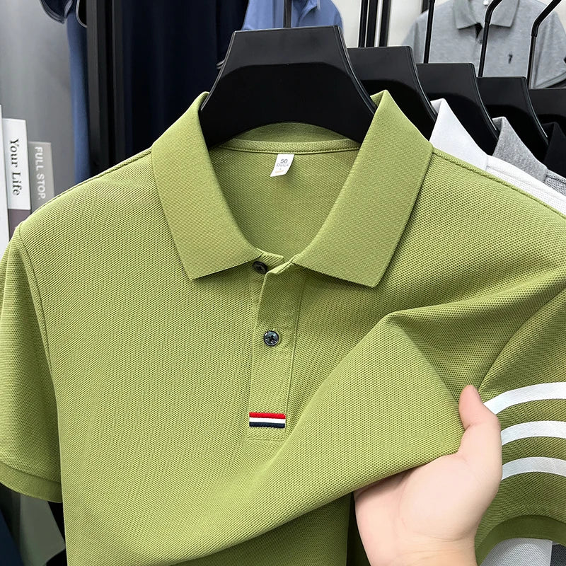High End Luxury Men's Pure Cotton Short Sleeved Summer New Item 2026 Business Casual Daily Lapel T-shirt Striped Polo Shirt