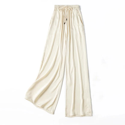 Vertical Naked Feeling 93% Natural Mulberry Silk Elastic Double Qiao Satin Elastic Waist Women's Fashionable Wide Leg Pants