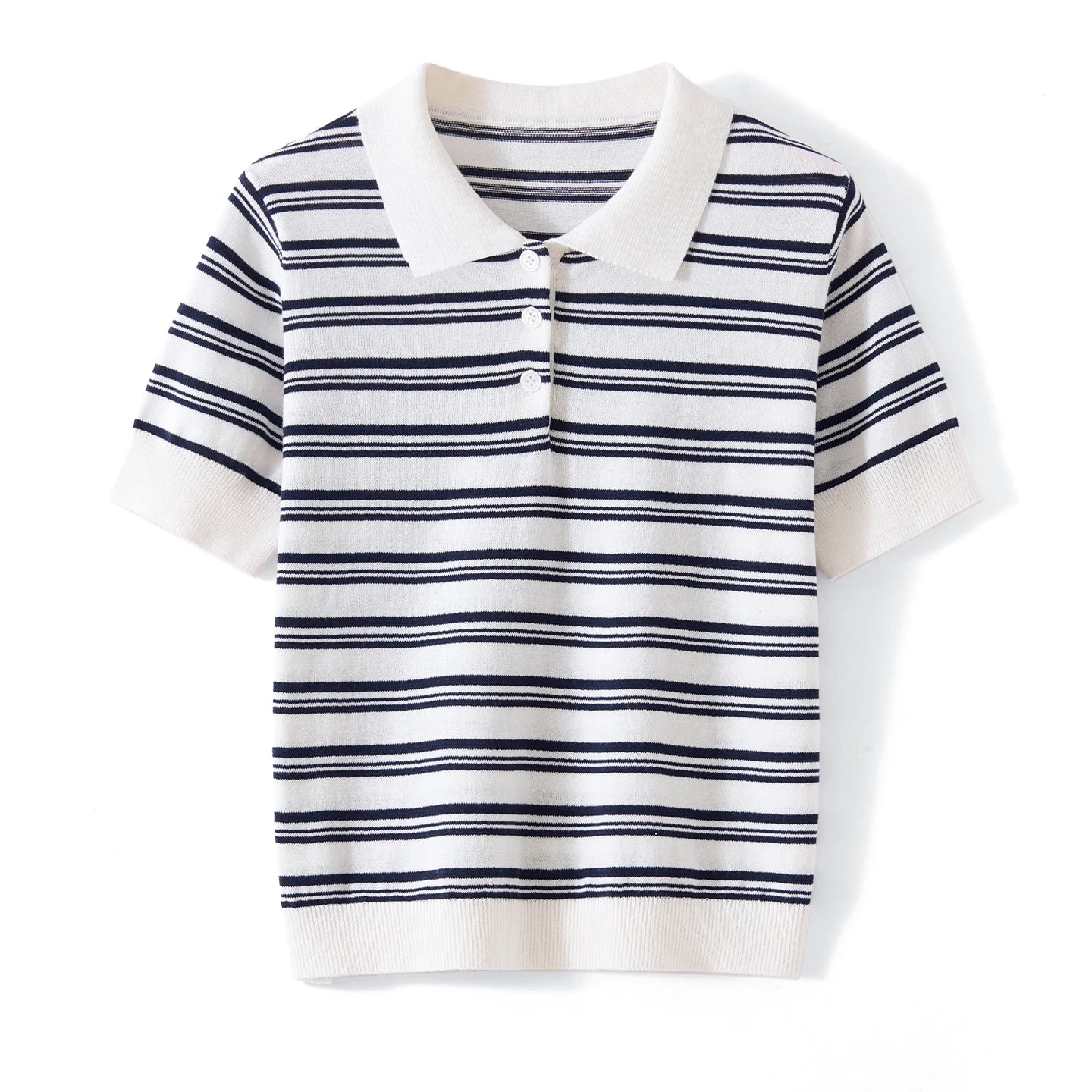 WinvyNee Summer Women's Pure Cotton Sweaters Polo T-Shirts White Half Sleeve Striped Tees Y2k Outerwears Pullover Tops ZA1523012