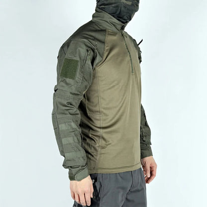 2024 Causal Men Tactical Shirts Long Sleeve Pullover Zip Shirt Breathable Outdoor Hunting Hiking Training Clothes Plus Size 4XL