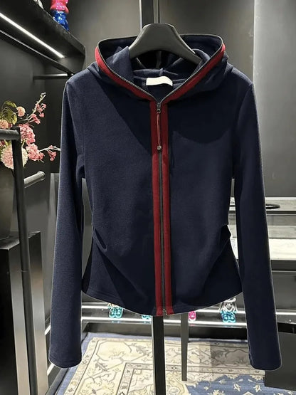 plus Size Hoodie Women's Loose Fit Long Sleeve Sweatshirt Dark Blue Autumn Winter Fashion Casual Comfortable Top Korean Style