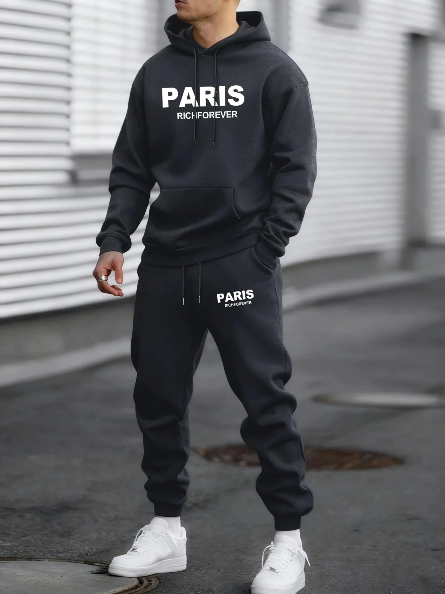 New letter printed hoodie set with autumn and winter velvet European and American sweatpants jacket for men's street fashion cas