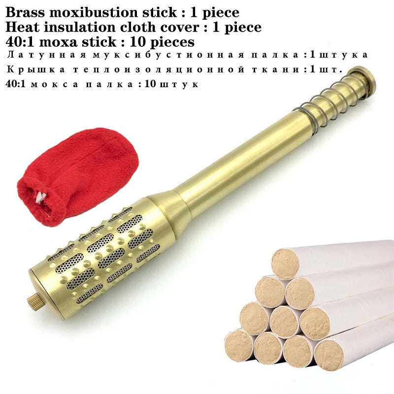 Brass Rotable Massage Stick Handhold Moxa Roll Burner Acupoint Pressure Massager Warm Body Acupuncture Meridian Health Care