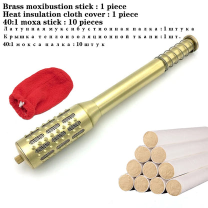 Brass Rotable Massage Stick Handhold Moxa Roll Burner Acupoint Pressure Massager Warm Body Acupuncture Meridian Health Care