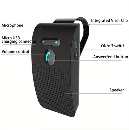 Wireless Bluetooth Hands-Free Car Kit with Sun Visor Speakerphone for Multi-Point Calls