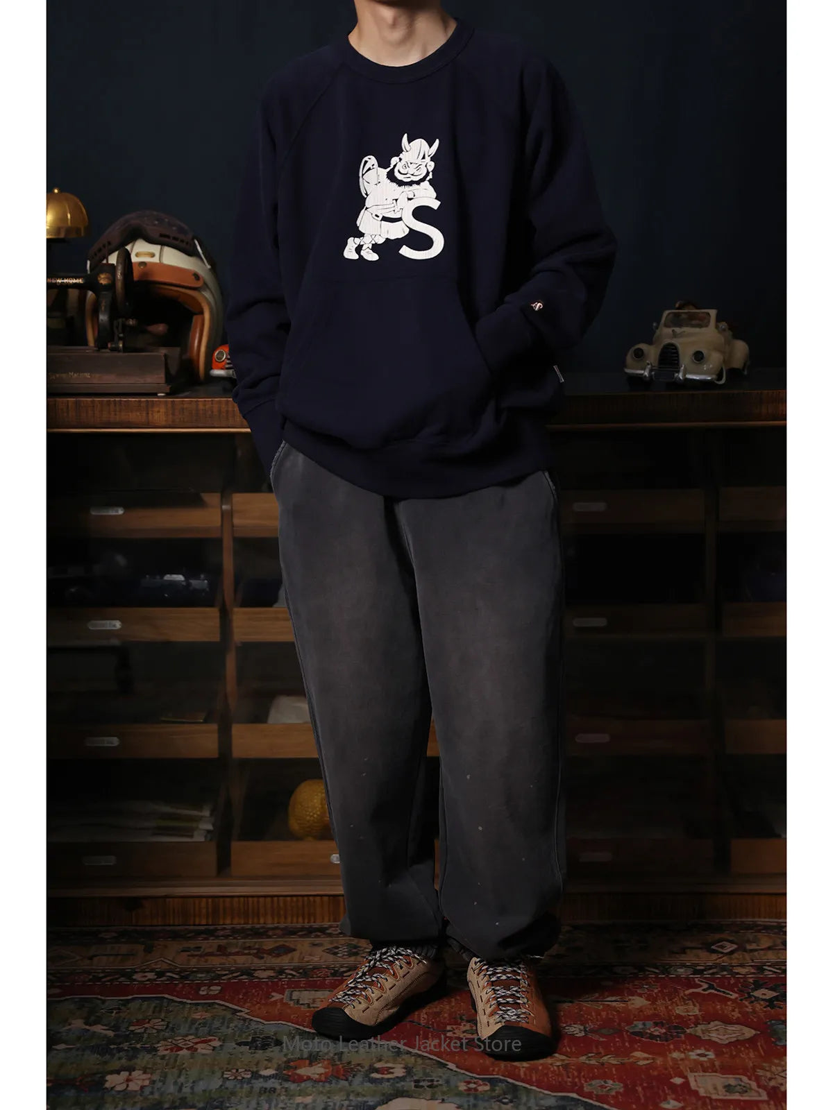 Vintage Sports Knit Sweat Pants Elastic Drawstring Splash Ink Versatile Casual Fleece Cuffed Joggers