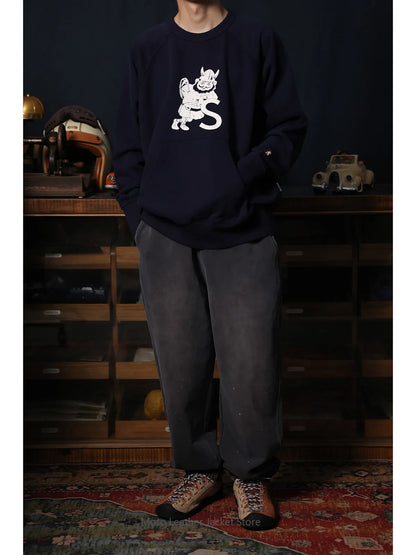 Vintage Sports Knit Sweat Pants Elastic Drawstring Splash Ink Versatile Casual Fleece Cuffed Joggers