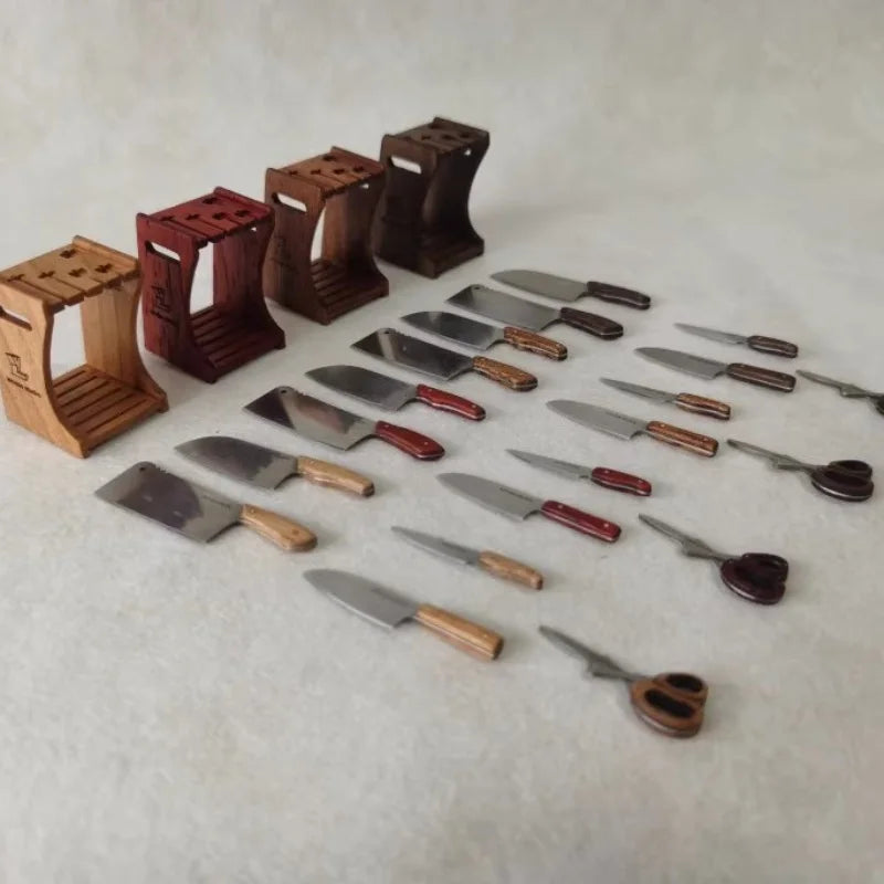 1:6 Doll House Mini Model Furniture Accessories Kitchen Solid Wood Cutting Tool Set Knife Scissors Bjd Blyth Soldier Lol Props