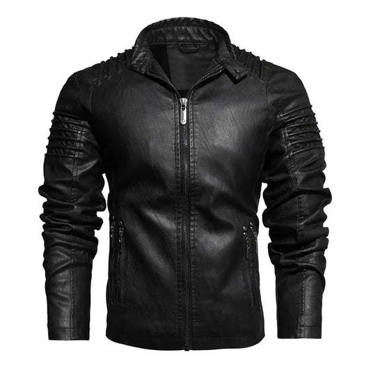 Men's Thickened PU Leather Motorcycle Jacket Casual Fashion Outerwear for Youth
