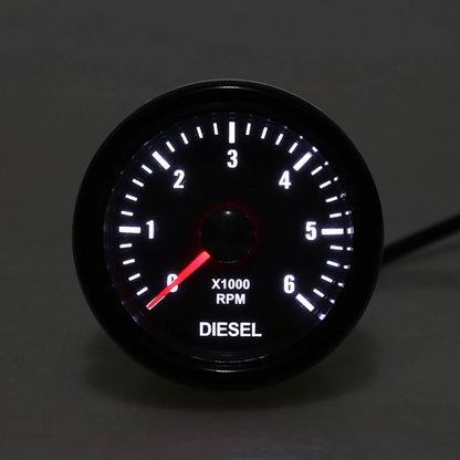 New 52MM 0-6000 RPM Tachometer White Backlight Tacho Meter Electrical Tachometer Gauge For 1-20 Cylinder Diesel Engine Car 12V