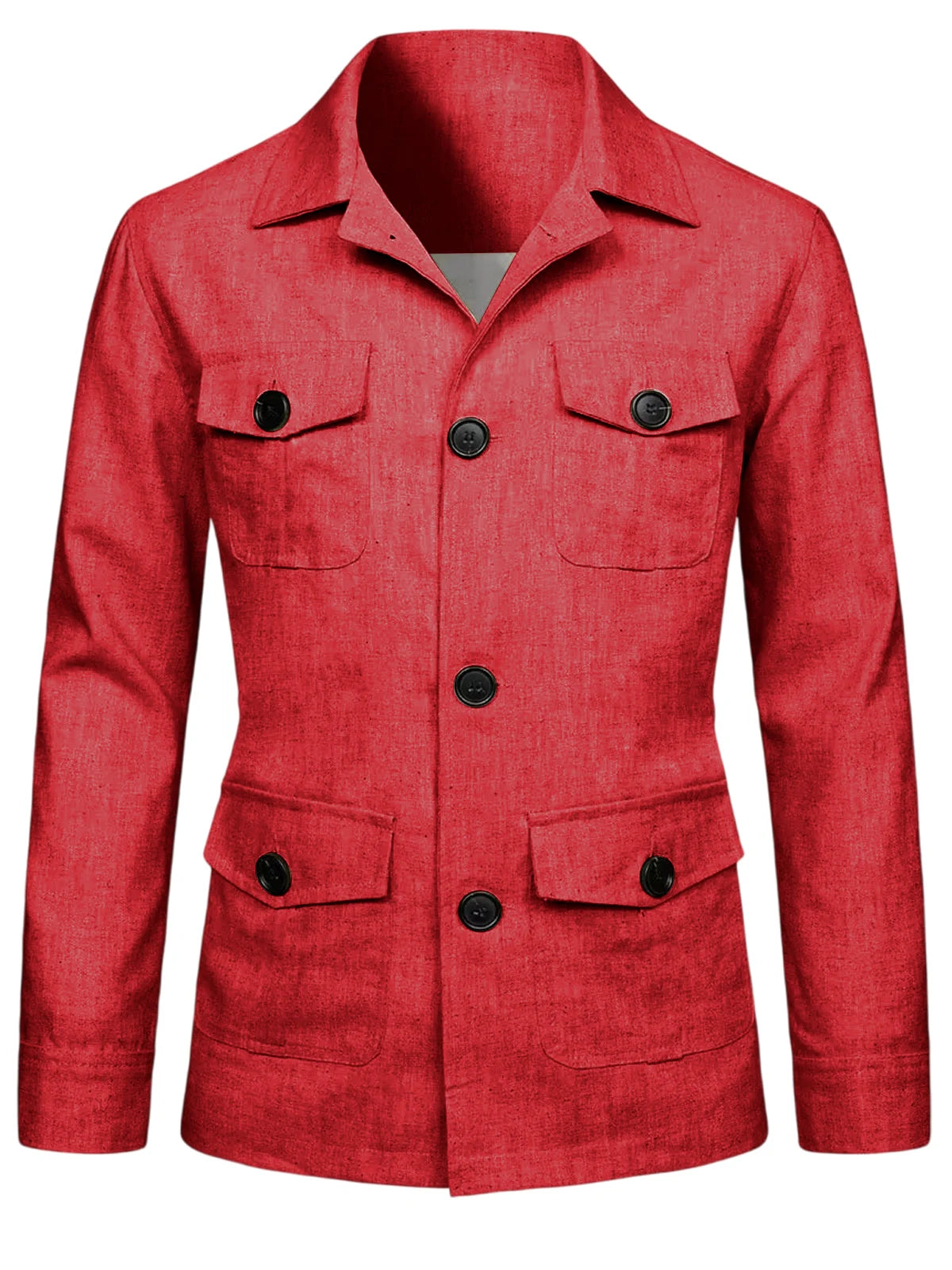 Men's Linen Blend Safari Jacket Retro British Style Multi-Pocket Workwear Coat Business Casual Suit Blazer for Spring Summer