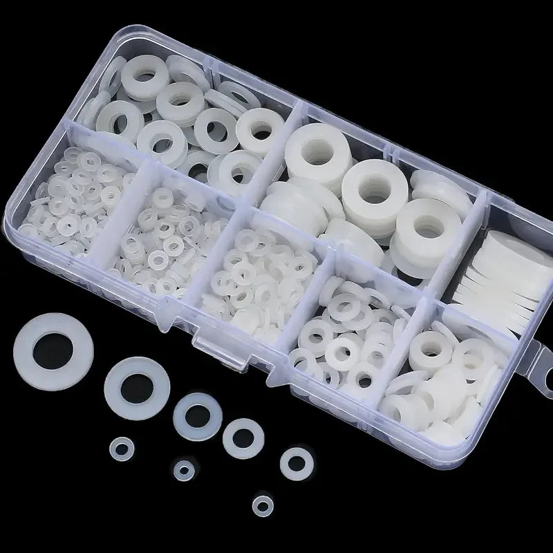 500Pcs M2 M2.5 M3 M4 M5 M6 M8 M10 White Plastic Nylon Flat Washer Flat Gasket Screw Bolt Insulation Washer Assembly Kit