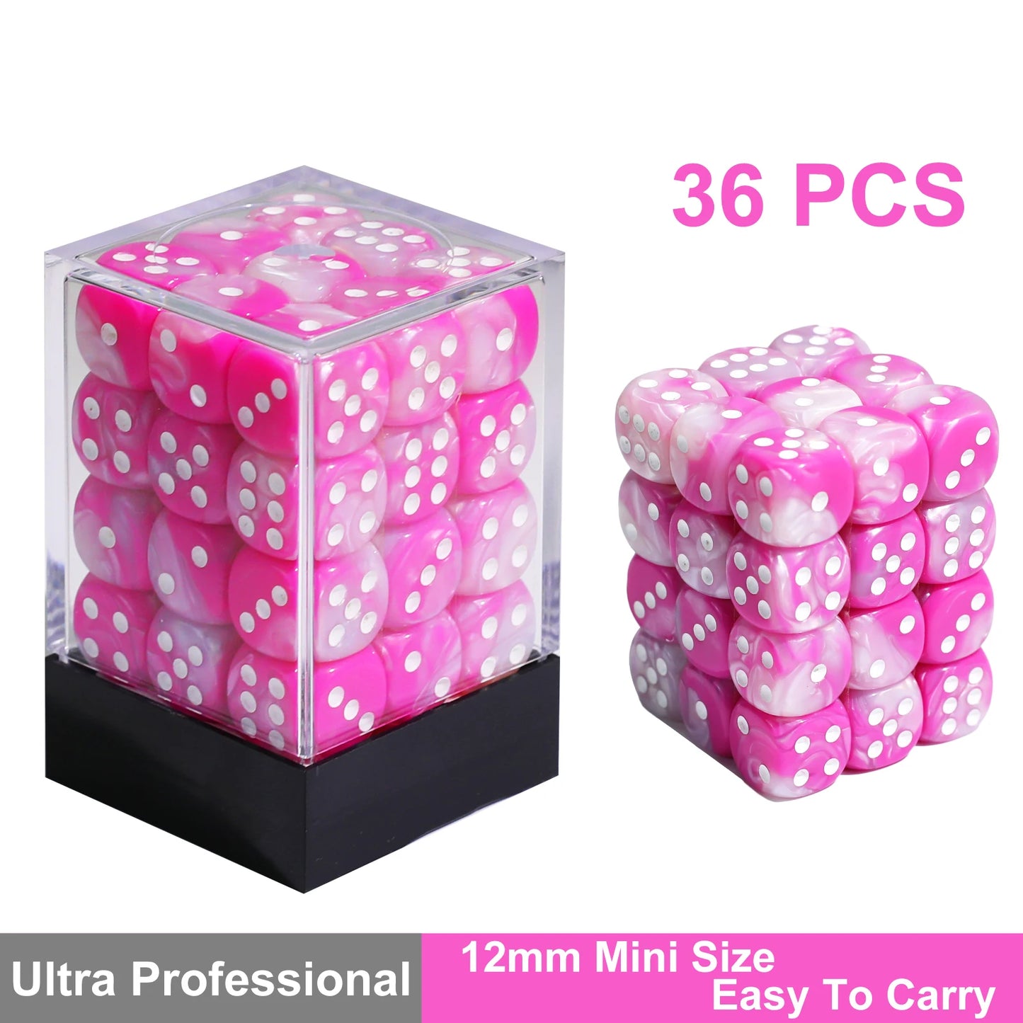 36Pcs 12mm D6 Double Color Glitter Dice for RPG Board Games Tabletop DND Accessories Family Board Games Gift with Storage Box