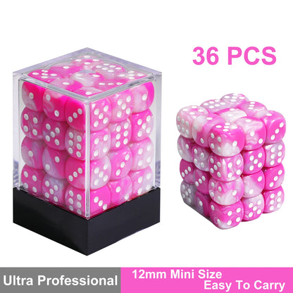 36Pcs 12mm D6 Double Color Glitter Dice for RPG Board Games Tabletop DND Accessories Family Board Games Gift with Storage Box