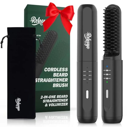 Beard Straightener for Men, Portable Cordless Heated Hair and Beard Straightening Brush with Anti-Scald and Ionic Technology, 3