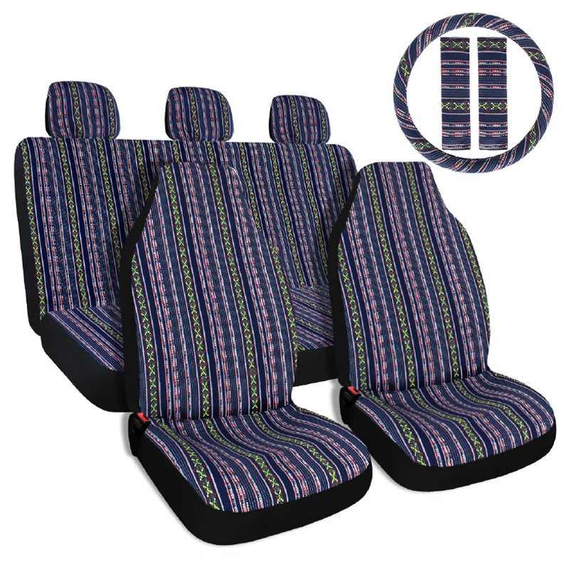 AUTOKING Striped Car Seat Covers Full Set with Seat Belt Pads Steering Wheel Cover Universal Washable Seat Covers for Cars