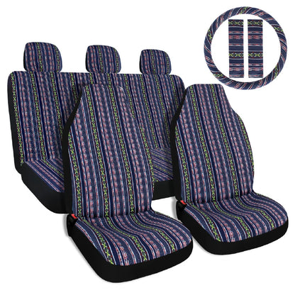 AUTOKING Striped Car Seat Covers Full Set with Seat Belt Pads Steering Wheel Cover Universal Washable Seat Covers for Cars