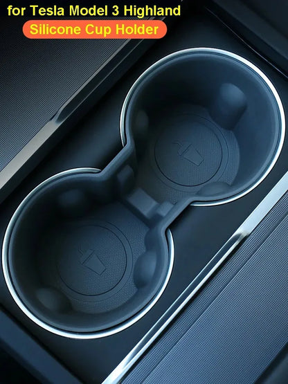 Car Cup Holder for Tesla Model Y Juniper Center Console Cup Mat TPE Water Bottle Holder Model 3 Highland interior Accessories