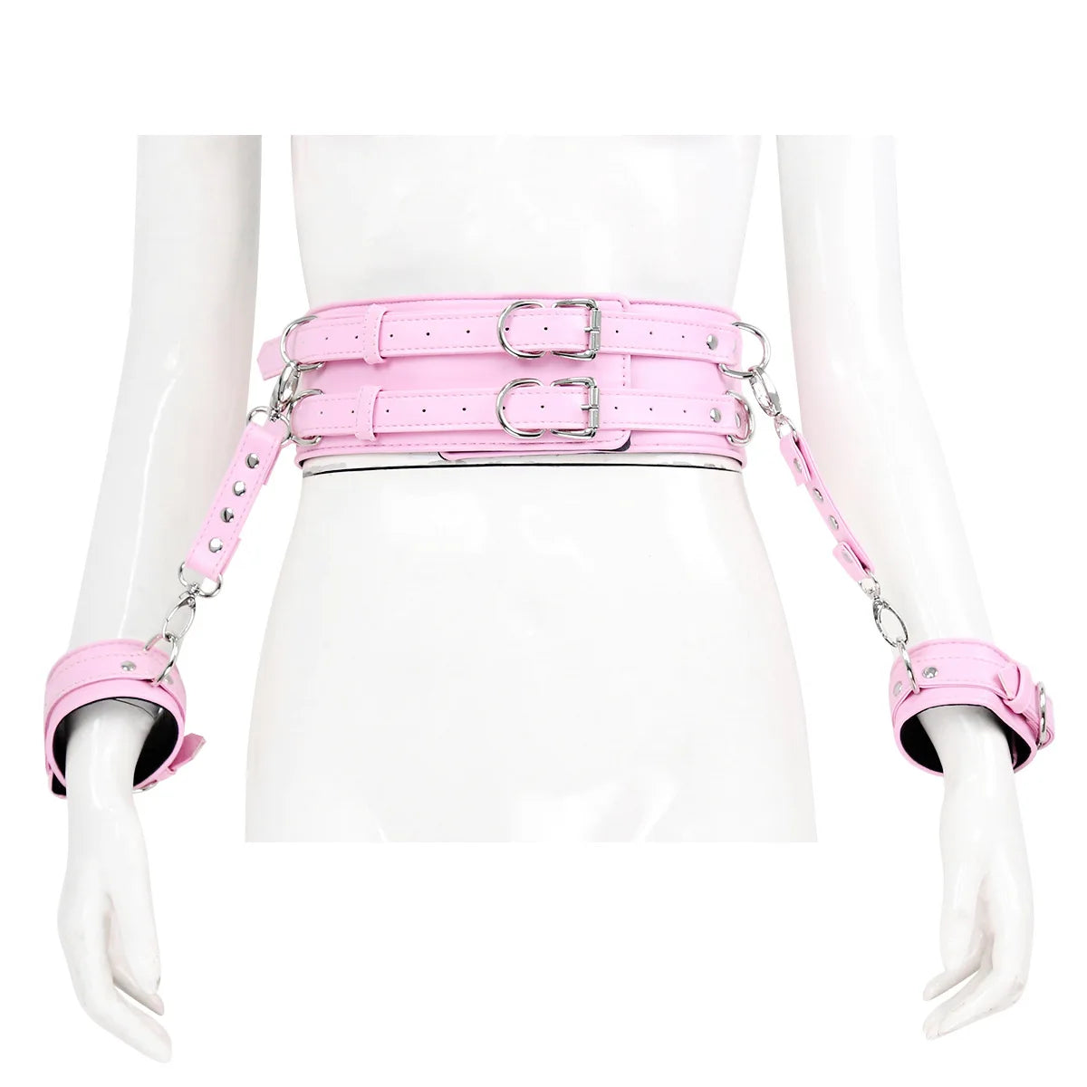 BDSM PU Leather Waist To Wrist Restraint Harness Set Adjustable Bondage Belt with Cuffs Slave Role Play Adult Sex Toy for Women