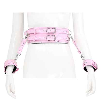 BDSM PU Leather Waist To Wrist Restraint Harness Set Adjustable Bondage Belt with Cuffs Slave Role Play Adult Sex Toy for Women