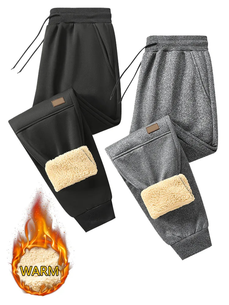 Casual for Autumn and Winter Men's Large Size Plus Velvet Pants Thermal Sports Thickened 2025 Sets Man Black Sweatpants Baggy