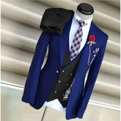 Business Suits for Men Wedding Groom Notch Lapel Double Breasted Vest Men Dress Costume Homme Prom Party Men Clothes 3 Pcs