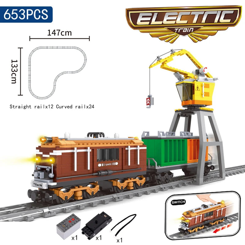 City Trains Flexible Tracks Forked Straight Curved Rails Switch Building Block Bricks High-Tech Creative Toys for kids gifts