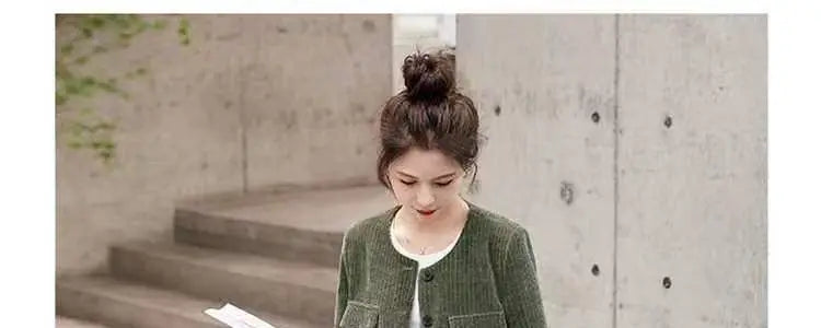 Fashionable Corduroy Set Women's Autumn Winter New Style Elegant Lady Fragrance Wind Coat Wide Leg Pants Two Piece Suit