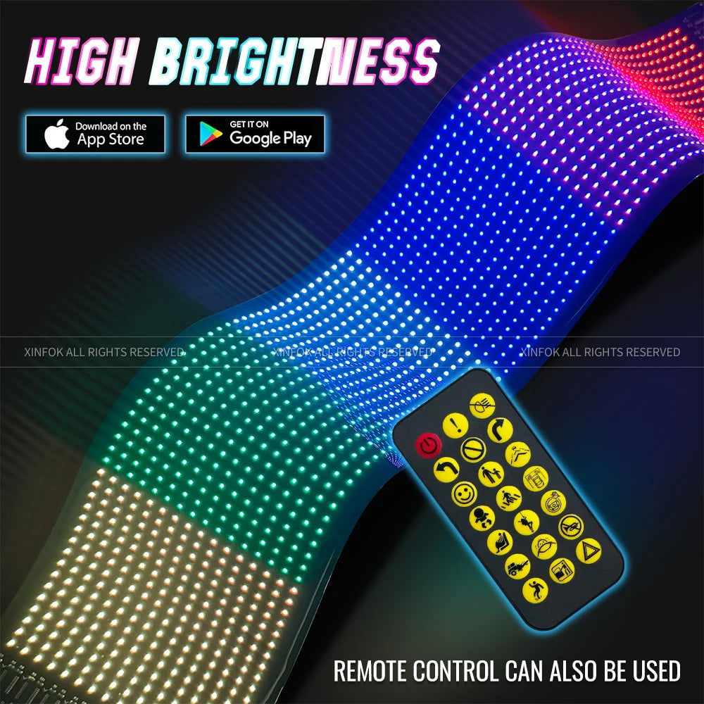 LED Sign for Car,Scrolling LED Sign,Flexible LED RGB Color Sign,Bluetooth APP,DIY Design Animations,Text, Graffiti