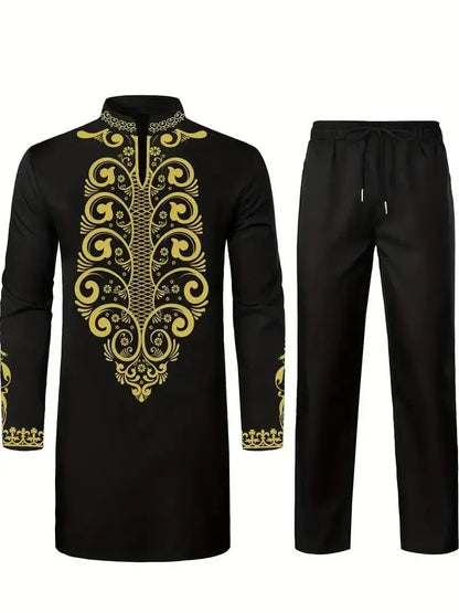Pop Four Seasons Hot Selling New Fashion Men's 2 Pieces Sets Afirican Syle Ethinic Casual Clothes And Pants Muslim Men Clothing
