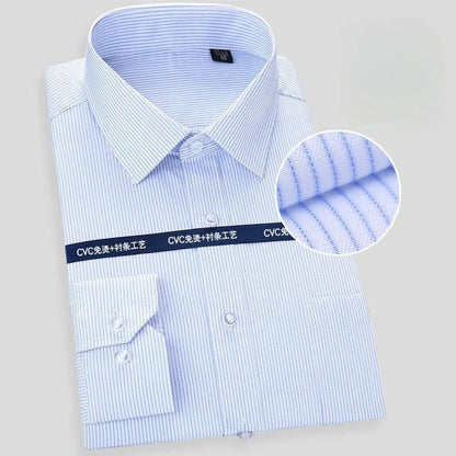 High Quality 100% Cotton Men Dress Long Sleeve Shirt New Solid Male Plus Size Regular Fit Stripe Business Shirt White Blue 8XL