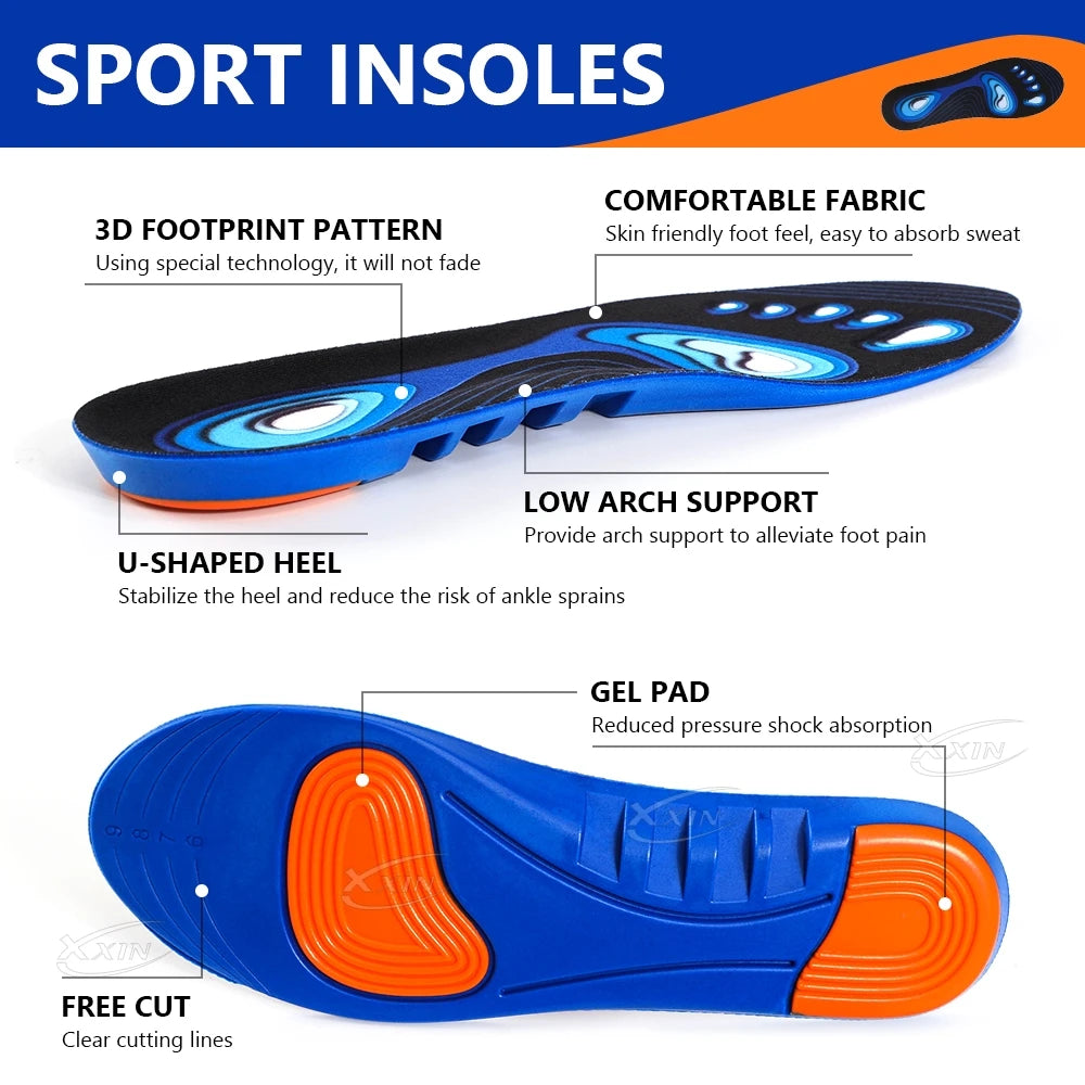 【Xxin】Elastic  Sports Insole Memory Silicone Gel Insoles Breathable Shoe Inserts Men Women Comfortable Shoe Pad Size 34-45