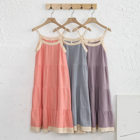 Chic Muslin 100% Cotton Gauze Summer Dresses Women Sexy Adjustable Strap Patchwork Party Boho Beach Holiday Sundress Vestidos