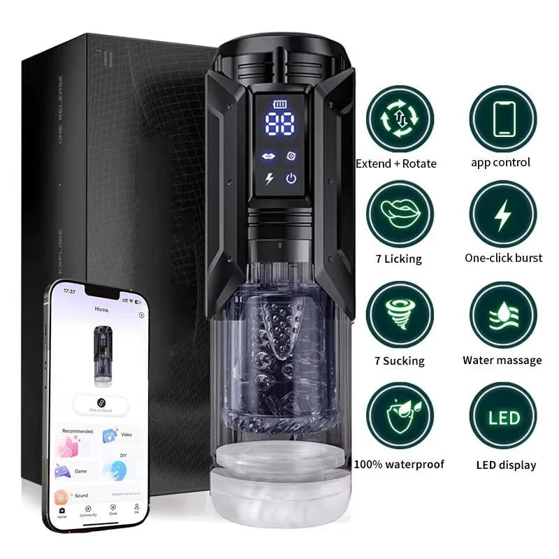APP LED Automatic Male Masturbator Cup 7 Sucking Rotating Licking Thusting Modes Pocket Pussy Stroker Blowjob Sex Toys For Men